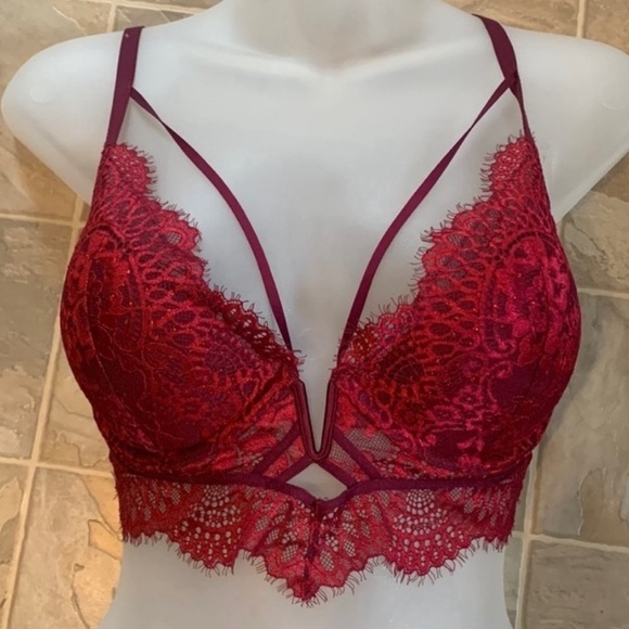 La Senza, size 34B, diva beyond sexy deep plunge bra, deep red wine color, lace - Picture 1 of 8